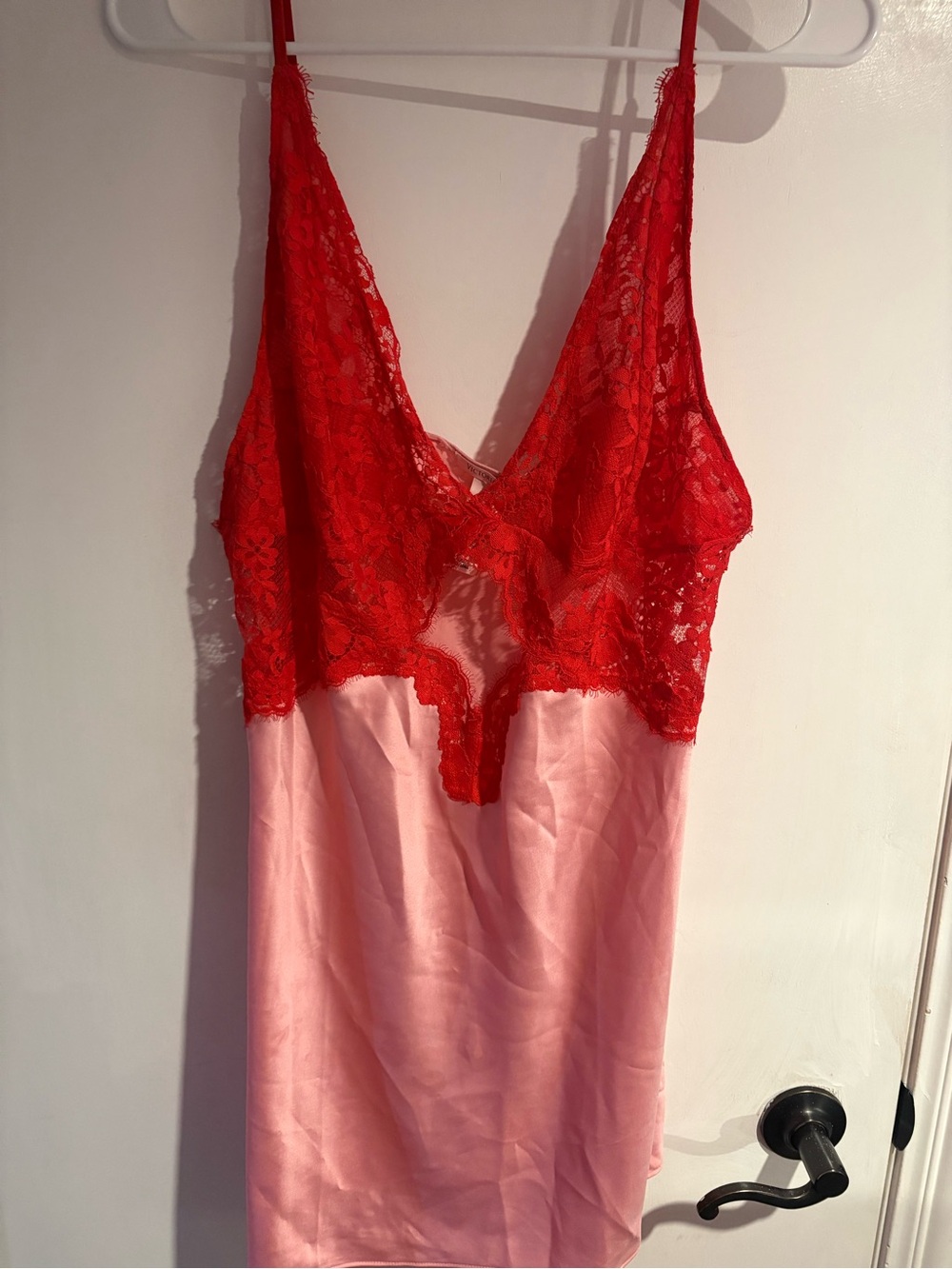 Victoria's Secret Women's Red Lace & Pink Satin Chemise Lingerie